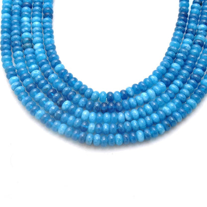 Blue apatite quartz smooth rondelle beads - close-up teal color
