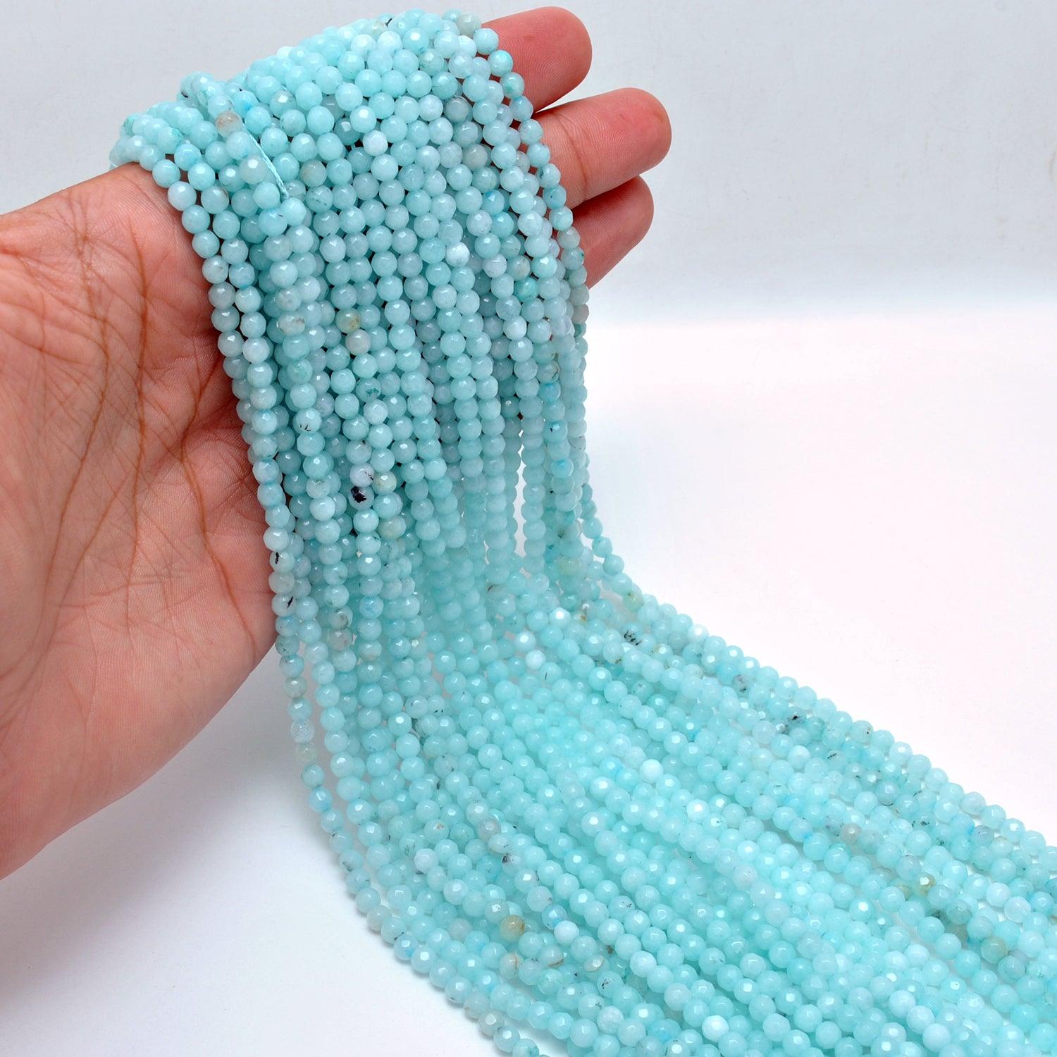 Blue aqua quartz round beads strand 15 inch - overhead flat lay