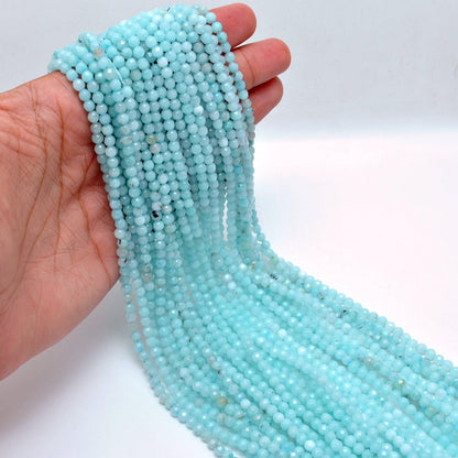 Blue aqua quartz round beads strand 15 inch - overhead flat lay