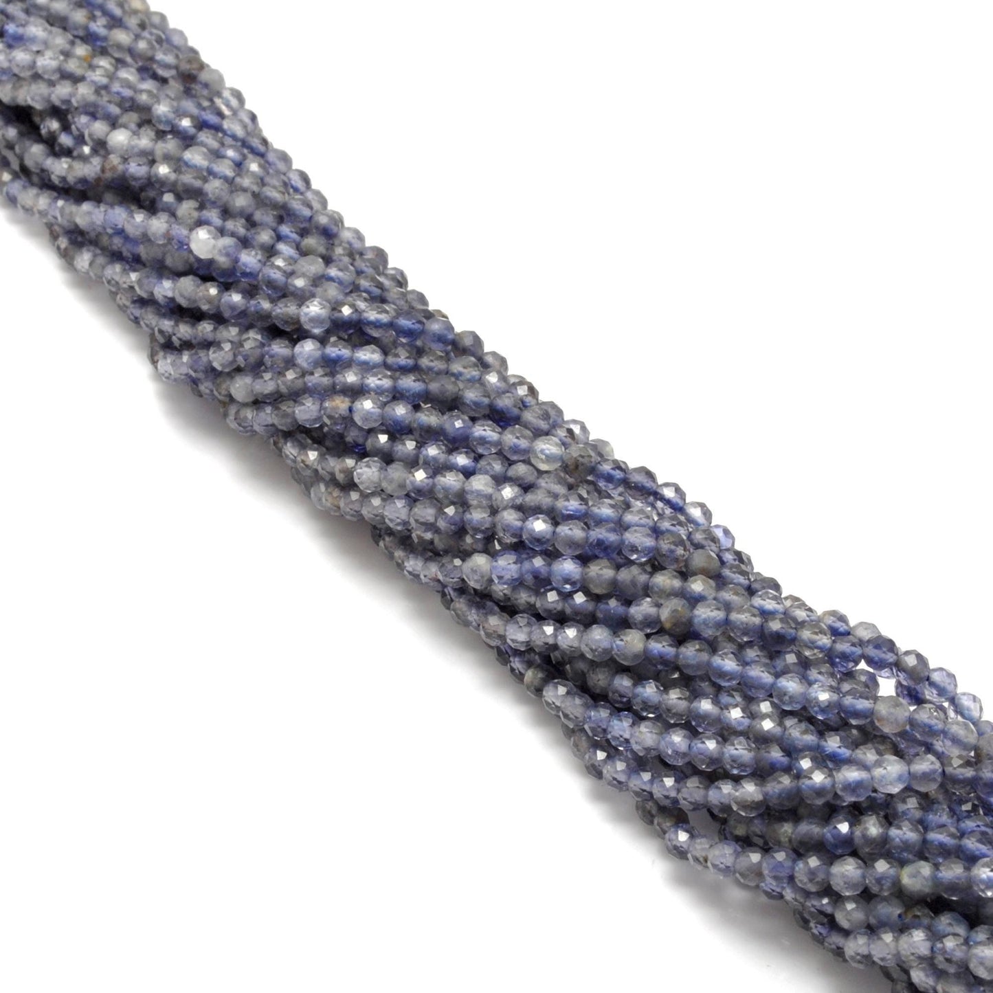 Blue iolite faceted beads - side profile color shift angle view