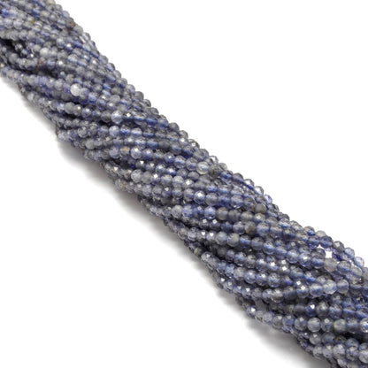 Blue iolite faceted beads - side profile color shift angle view