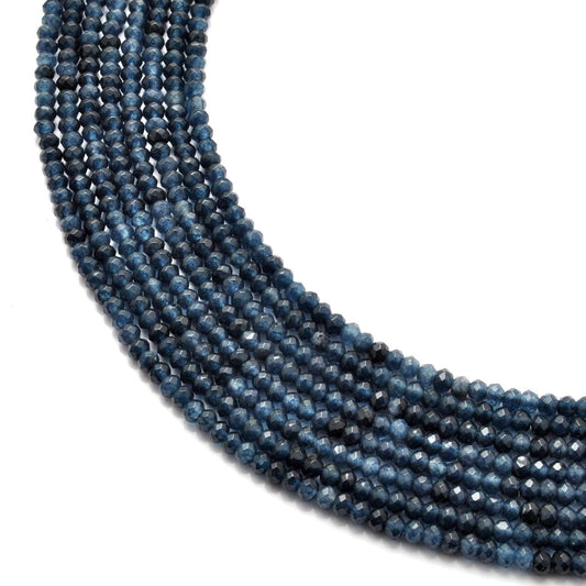 Blue quartz faceted rondelle beads 13.5 inch strand - front view periwinkle blue