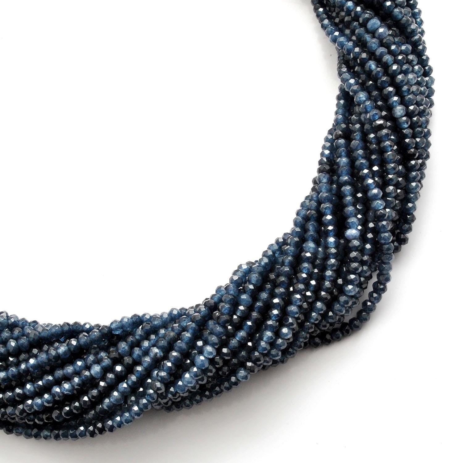 Blue quartz faceted rondelle beads strand - overhead flat lay view