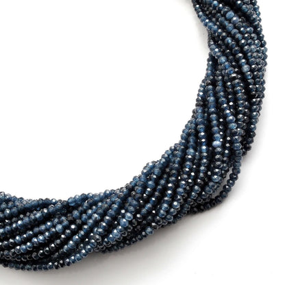 Blue quartz faceted rondelle beads strand - overhead flat lay view