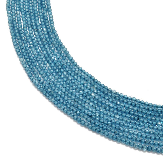Blue quartz faceted round beads 12.5 inch strand - front view soft blue