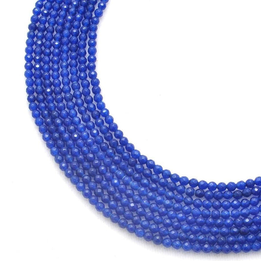 Blue quartz faceted round beads 15 inch strand - front view periwinkle blue