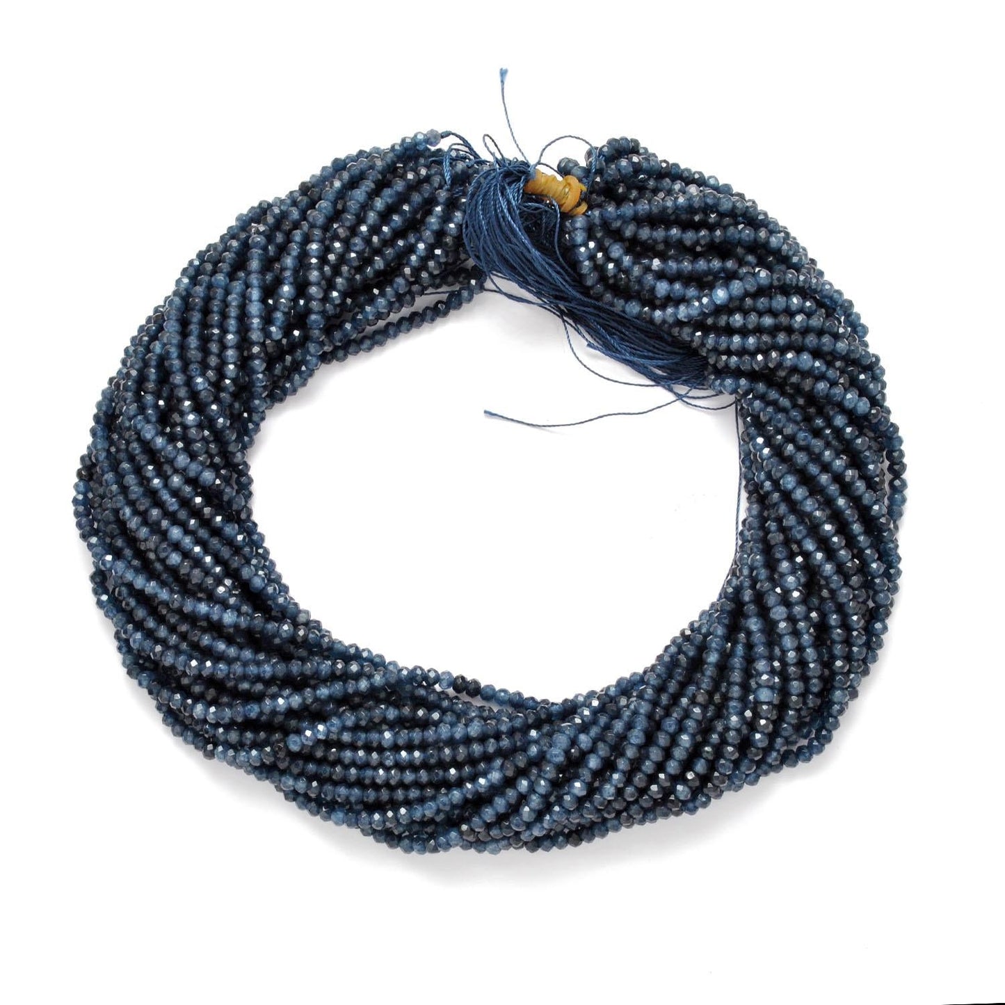 Blue quartz rondelle beads - close-up soft blue faceted detail