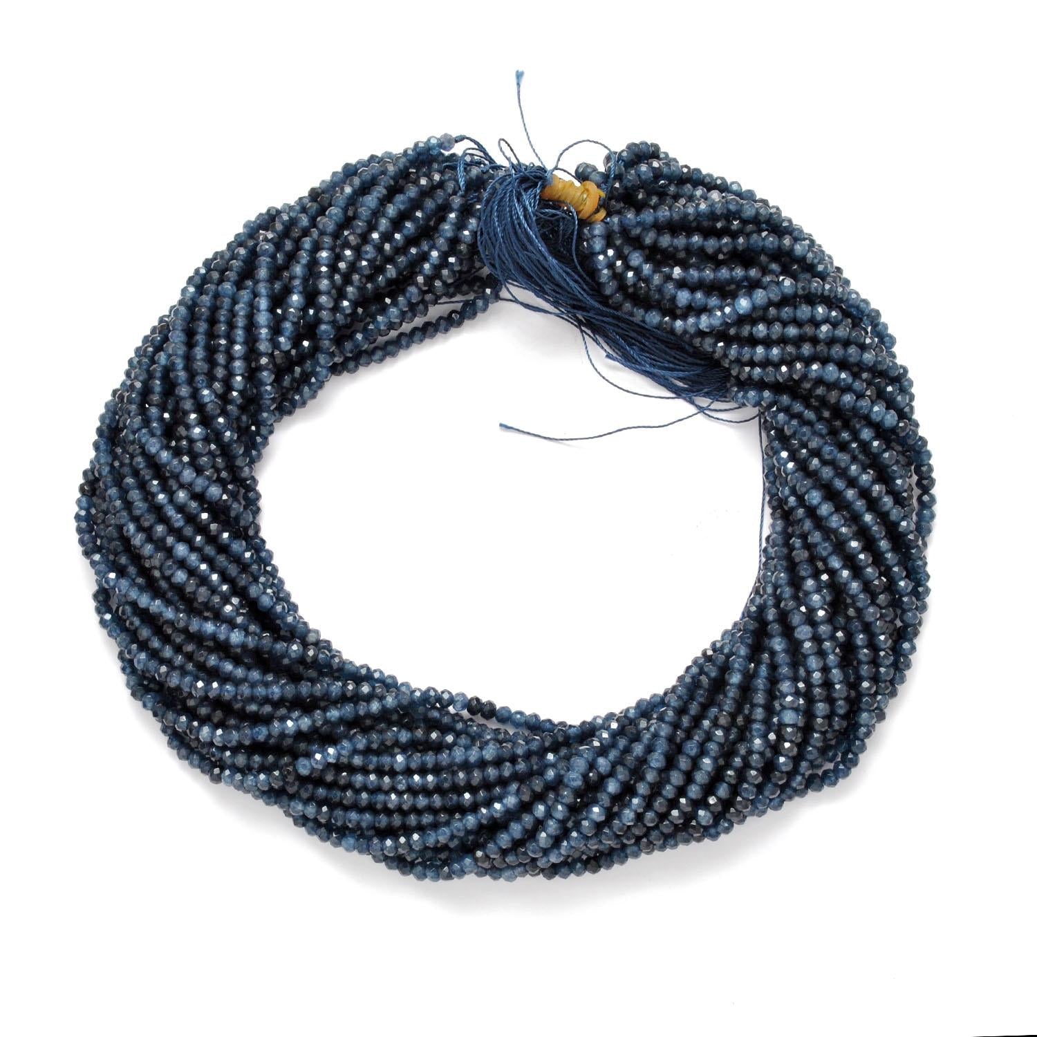 Blue quartz rondelle beads - close-up soft blue faceted detail