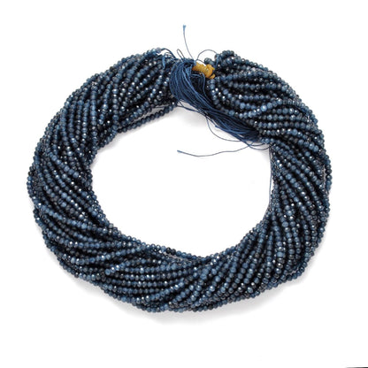Blue quartz rondelle beads - close-up soft blue faceted detail