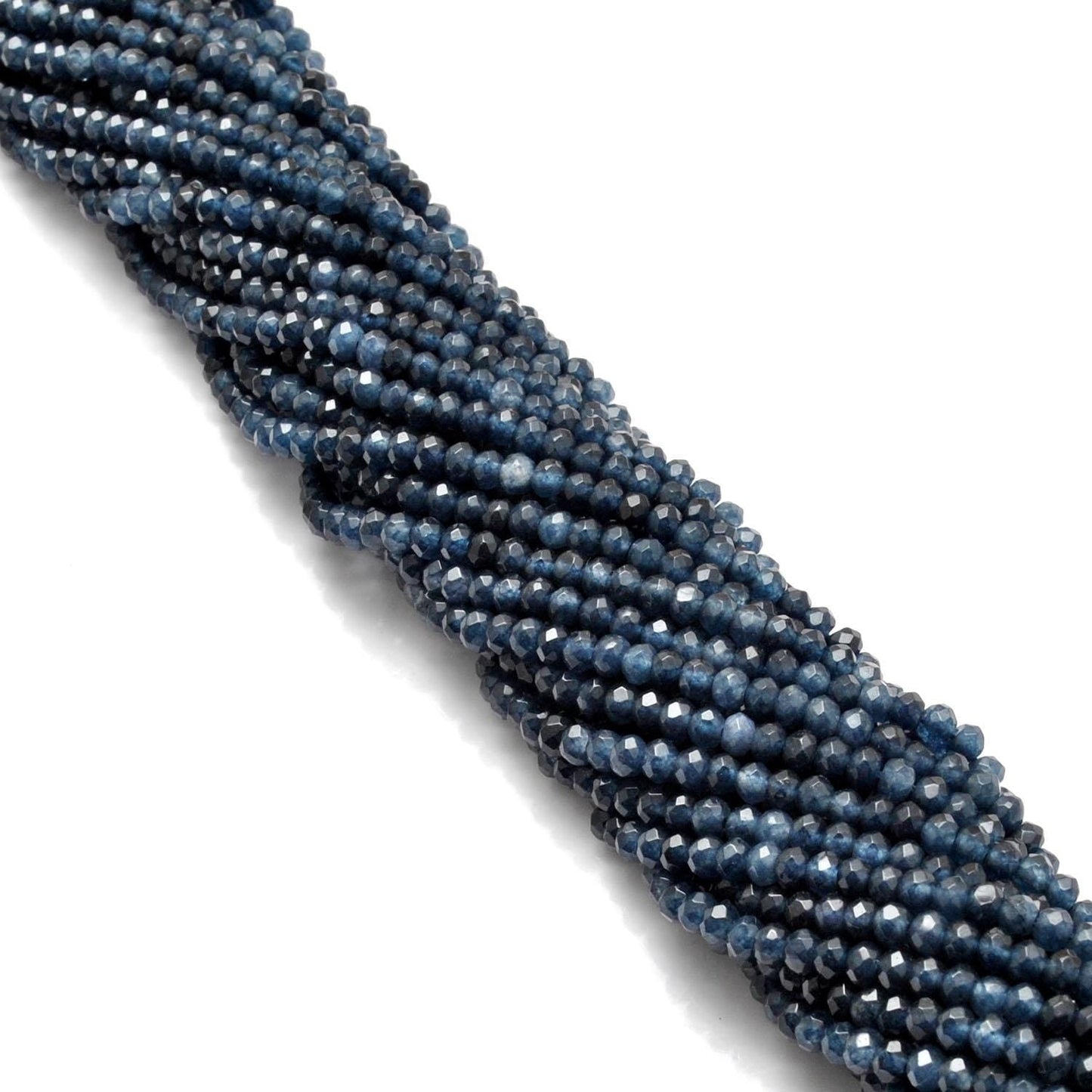 Blue quartz rondelle beads for jewelry making - scale reference