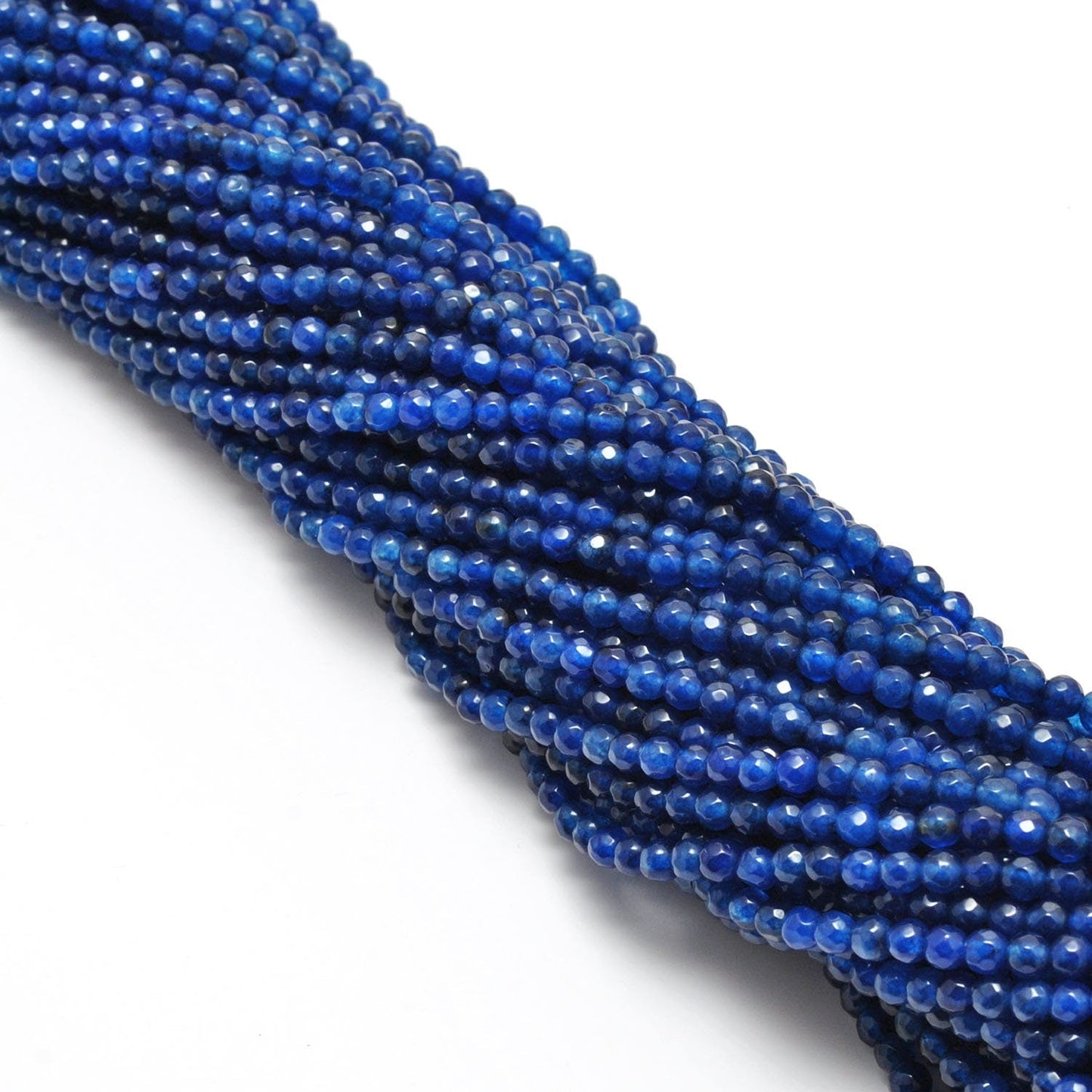 Blue quartz round beads for necklaces - side profile loose