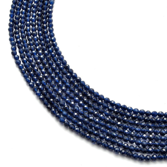 Blue quartz round faceted beads 13.5 inch strand - front view