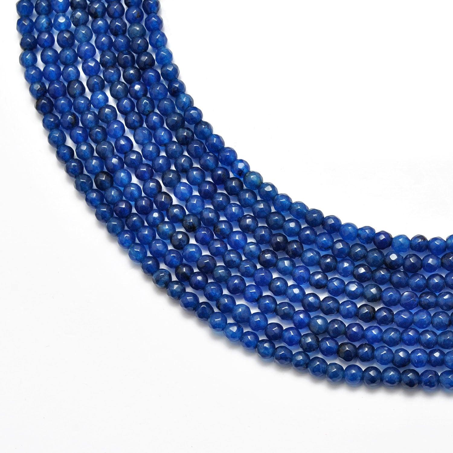 Blue quartz round faceted beads 15 inch strand - front view kcgb008