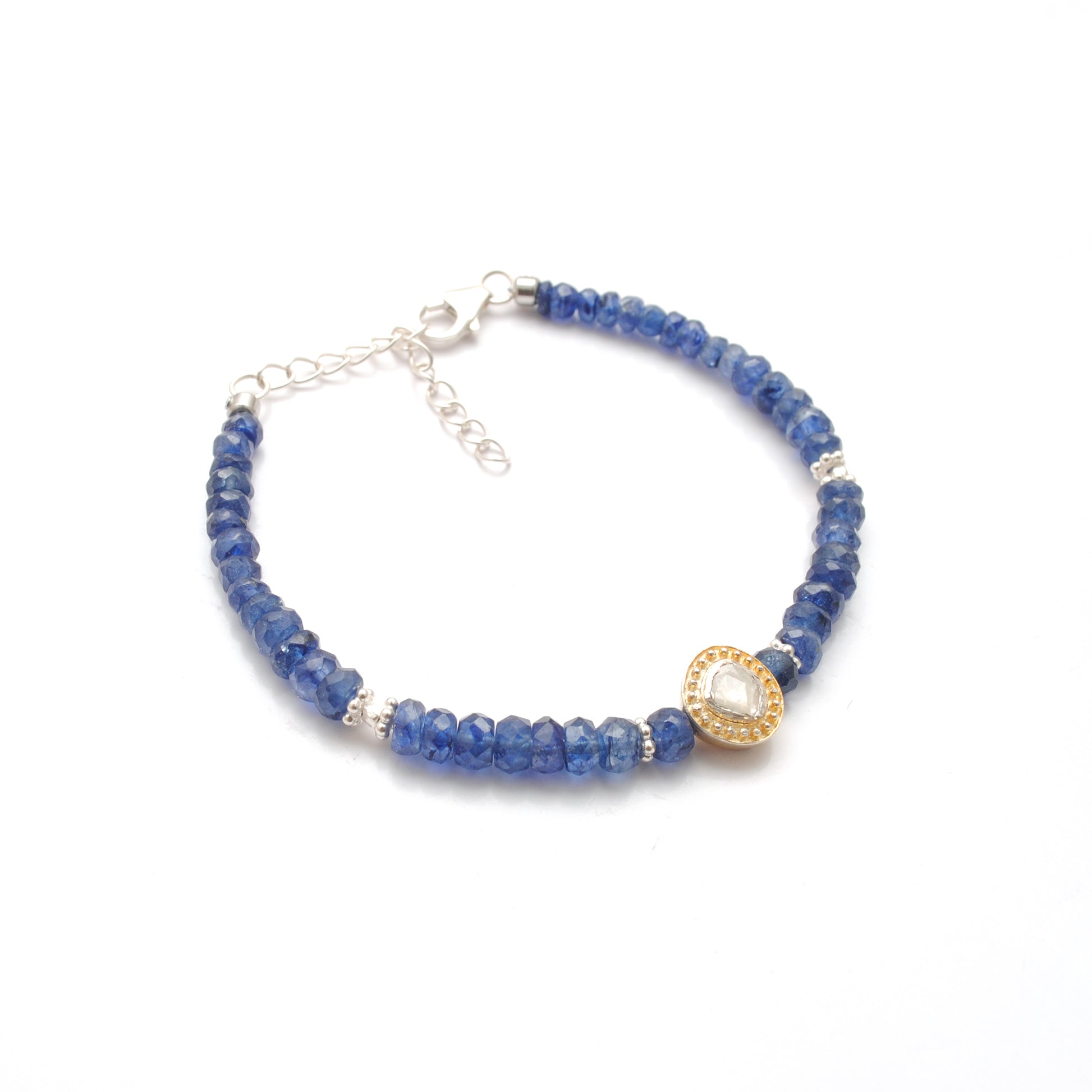 Blue Sapphire Diamond Beaded Bracelet Gift for Her - Flat Lay