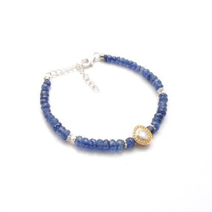 Blue Sapphire Diamond Beaded Bracelet Gift for Her - Flat Lay