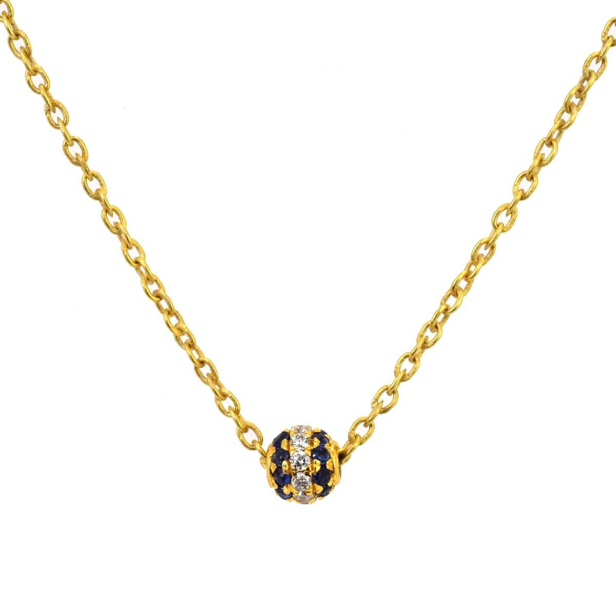 Blue Sapphire Diamond Pavé Ball Spacer 14K Gold – Close-Up Detail