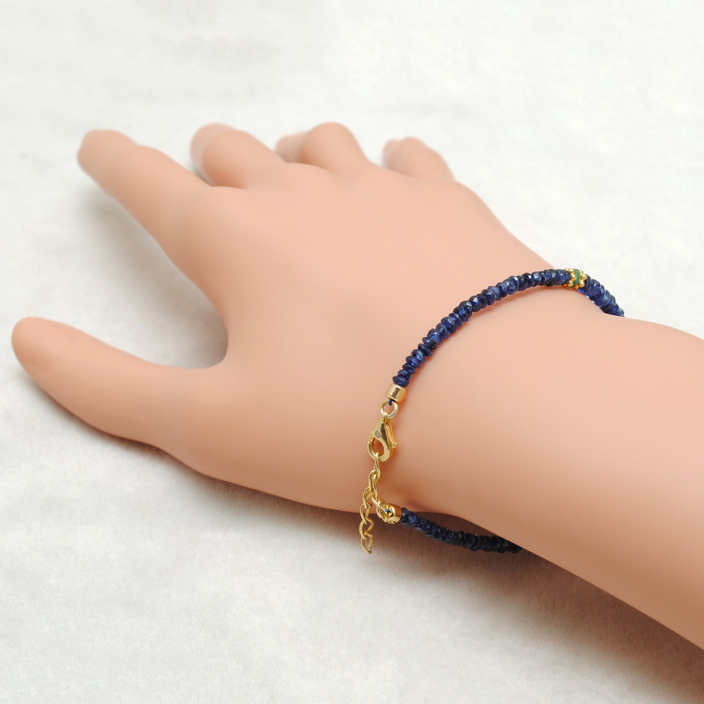 Blue Sapphire Emerald Beaded Bracelet - Side Profile Gemstone