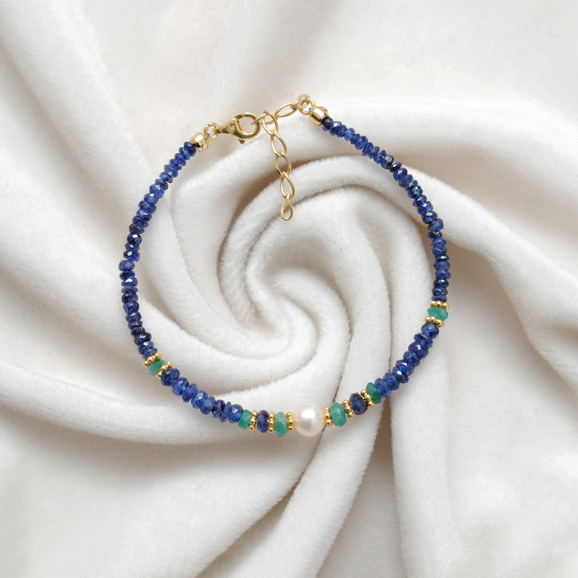 Blue Sapphire Emerald Bracelet - Lifestyle Flat Lay Stacking View