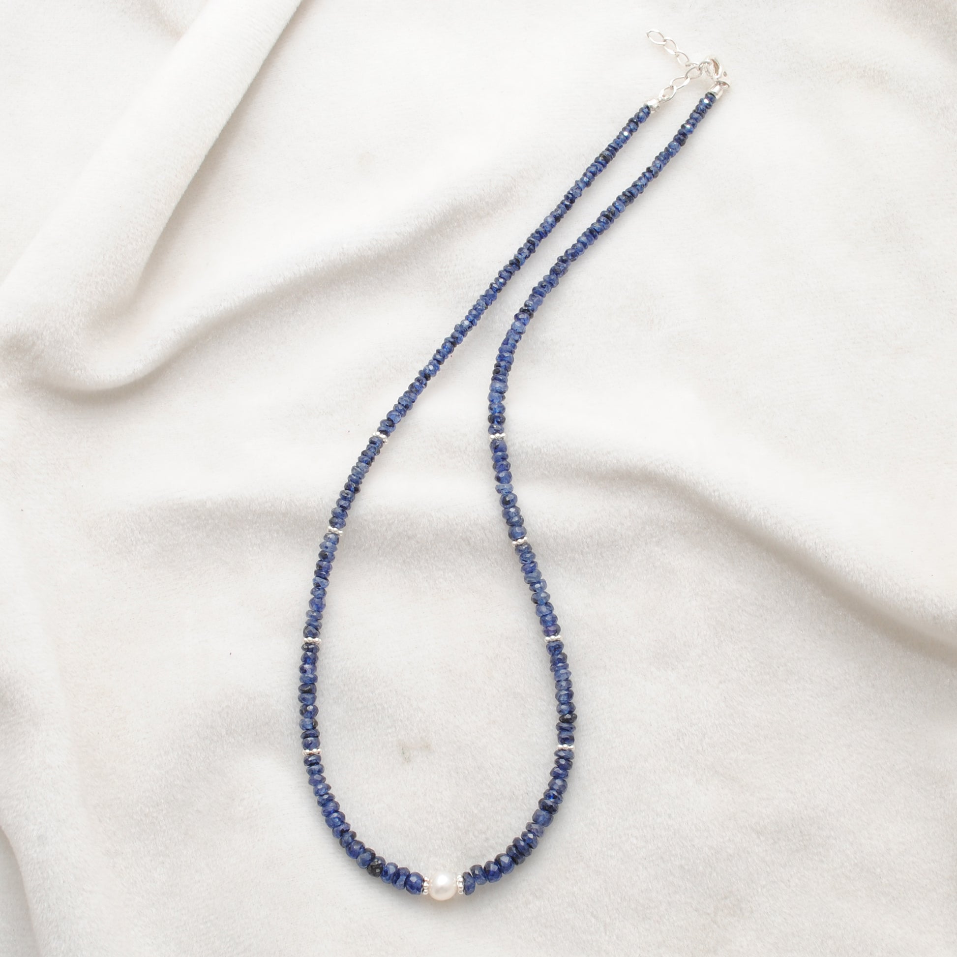 Blue Sapphire Faceted Beaded Necklace Gift for Her - Clasp Detail