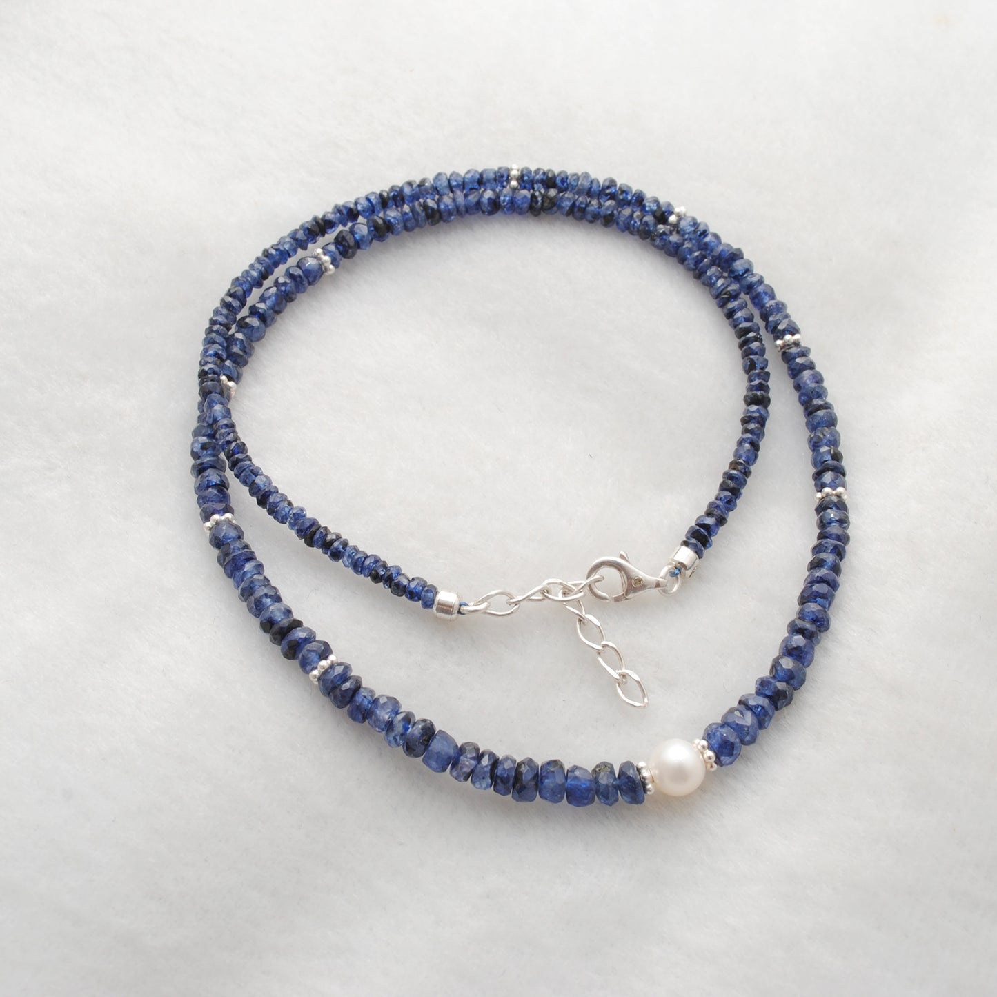 Blue Sapphire Faceted Strand Necklace - Overhead View Gemstone