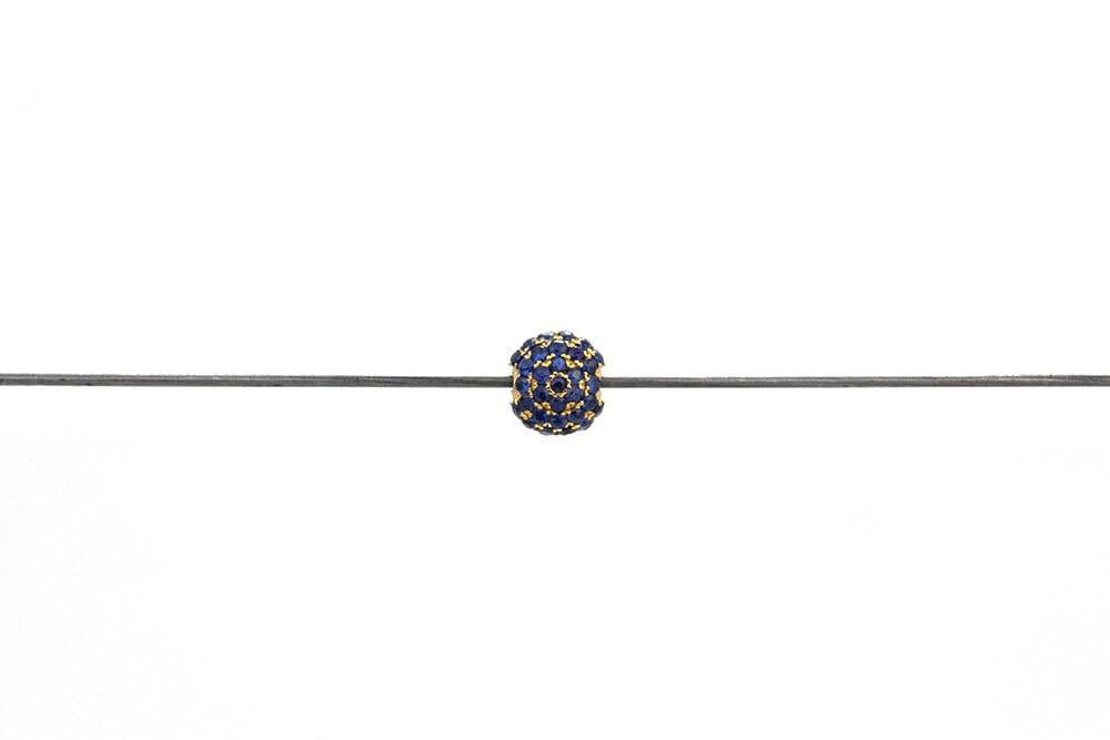 Blue Sapphire Pavé Gold Ball Spacer Bead – Side Profile