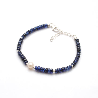 Blue Sapphire Pearl Beaded Bracelet - Clasp Detail Handmade