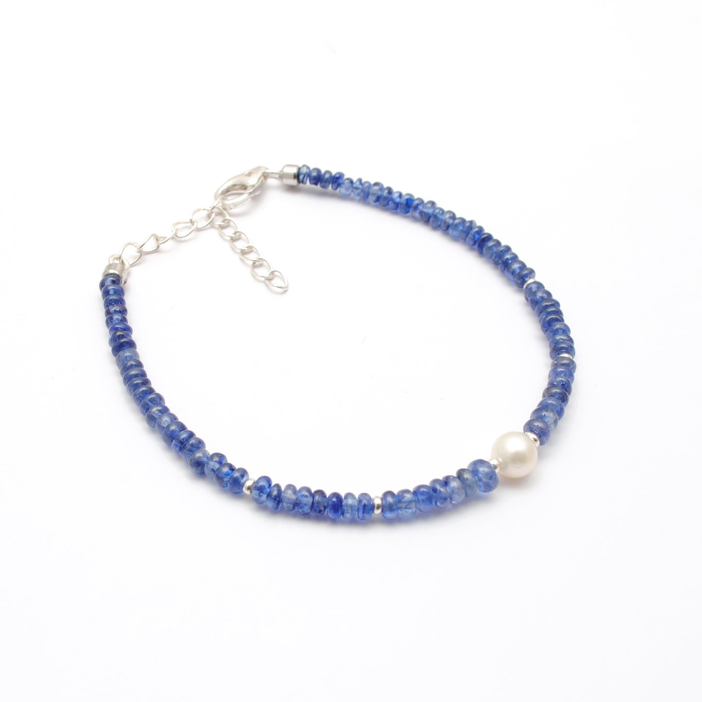 Blue Sapphire Pearl Beaded Bracelet Jaipur - Flat Lay