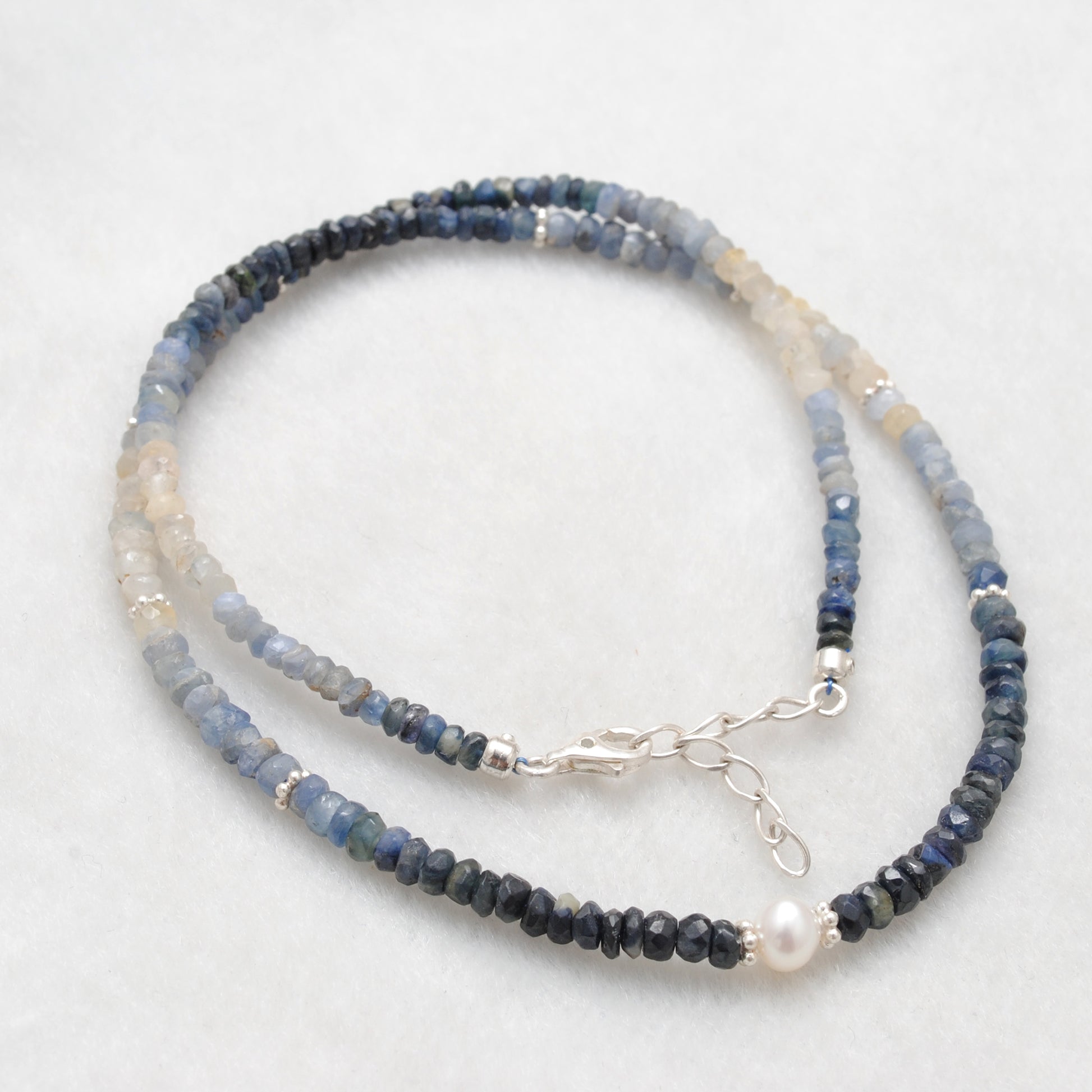 Blue Sapphire Pearl Beaded Necklace Gift for Her - Clasp Detail