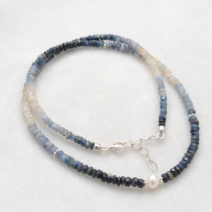 Blue Sapphire Pearl Beaded Necklace Gift for Her - Clasp Detail