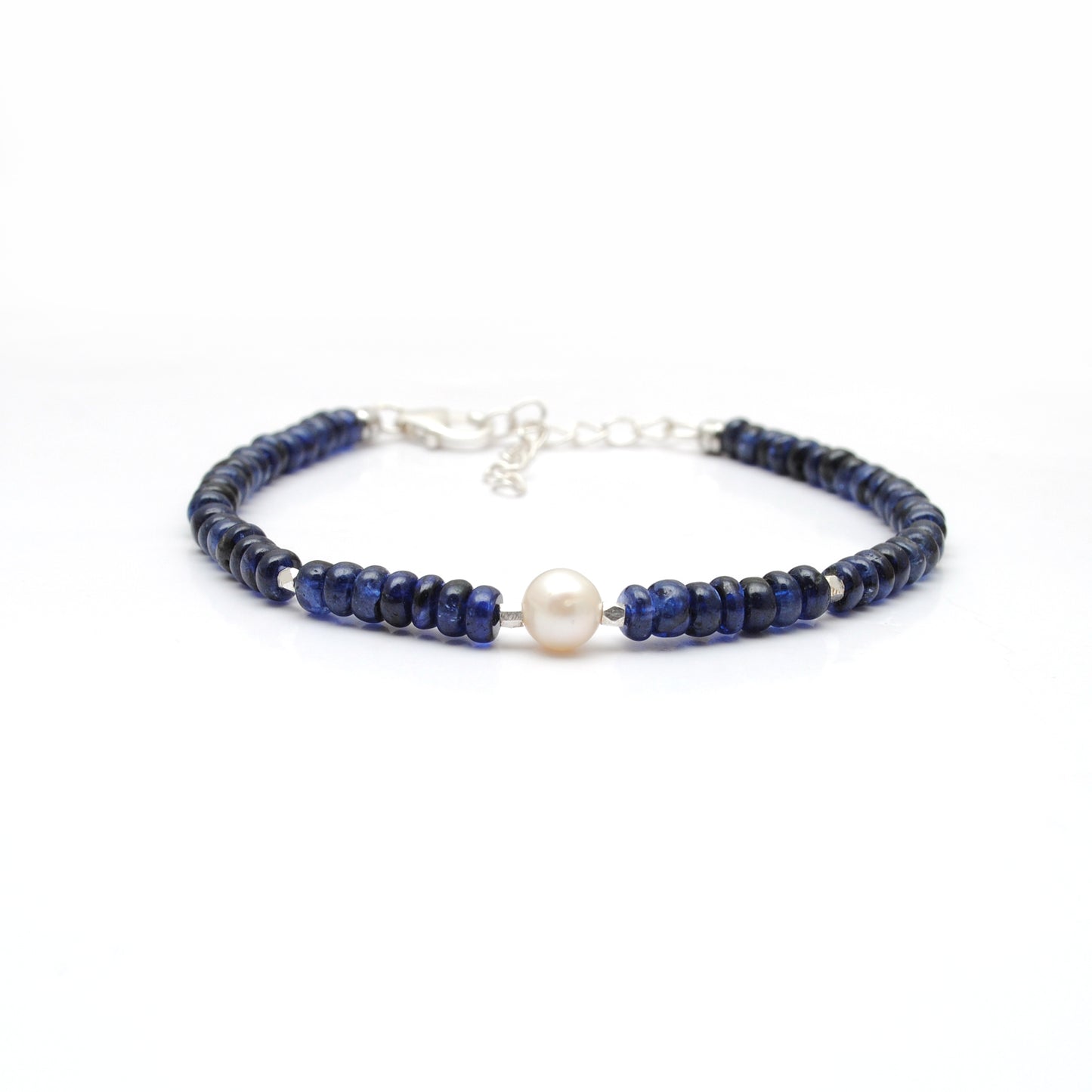 Blue Sapphire Pearl Bracelet - Overhead View Gemstone Jewelry