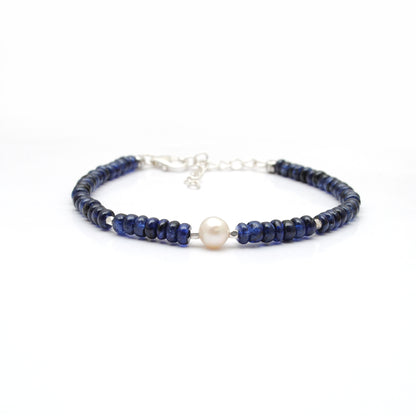 Blue Sapphire Pearl Bracelet - Overhead View Gemstone Jewelry