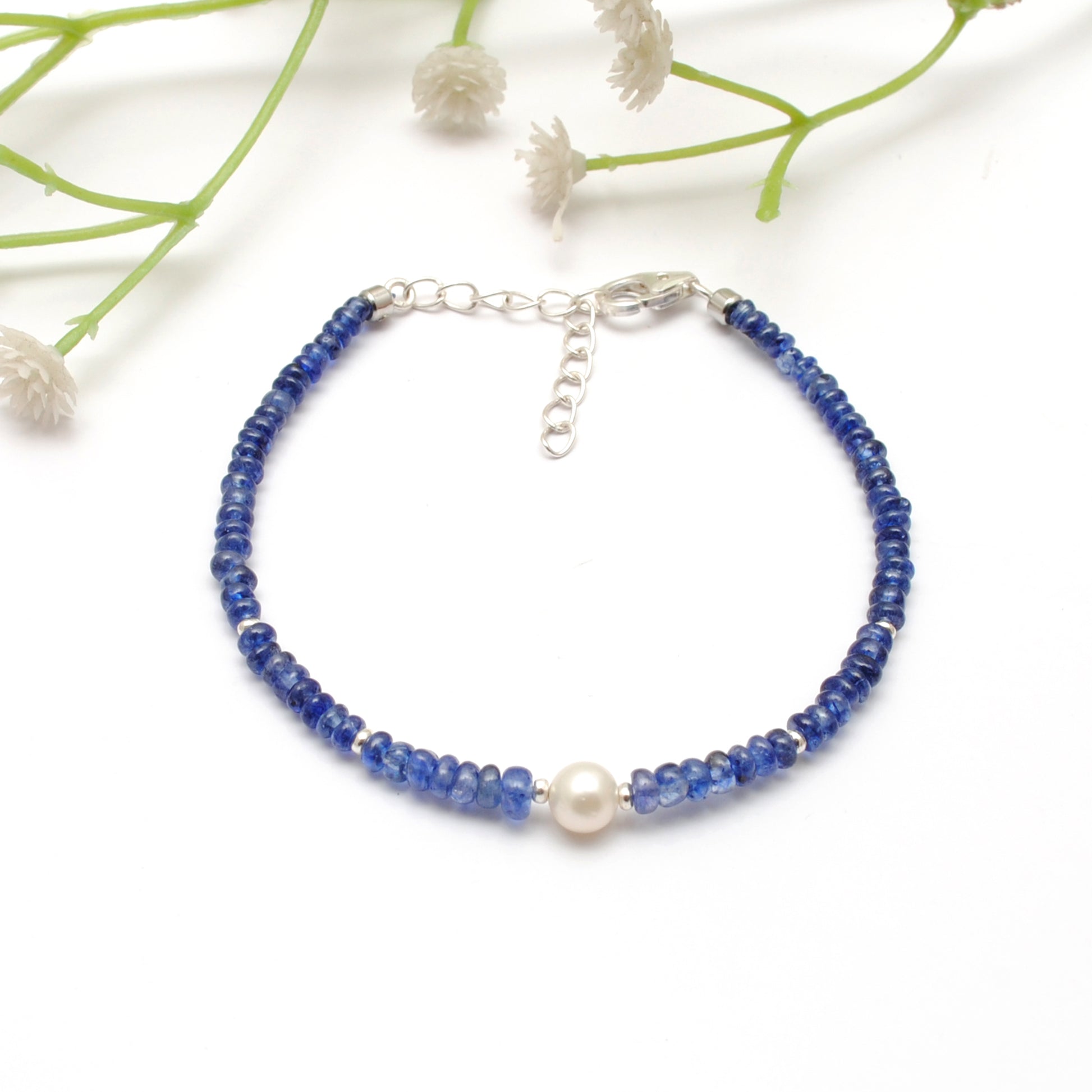 Blue Sapphire Pearl Handmade Bracelet - Clasp Detail Side