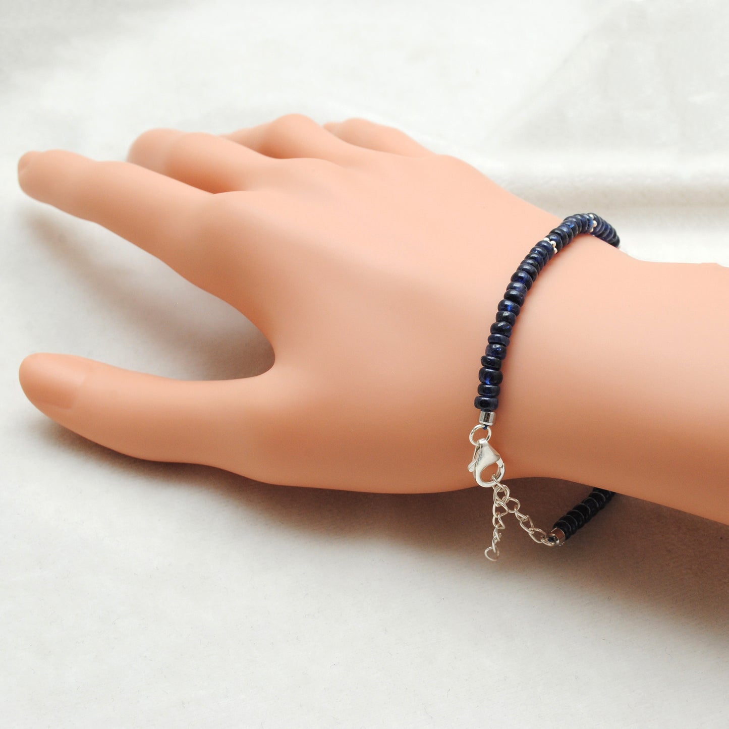 Blue Sapphire Pearl Minimalist Beaded Bracelet - Flat Lay View