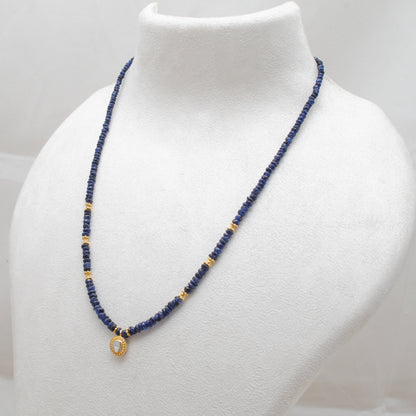 Blue Sapphire Rose Cut Diamond Pendant Necklace - Overhead View