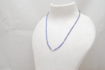 Blue Tanzanite Pearl Beaded Necklace - Close-Up Bead Detail