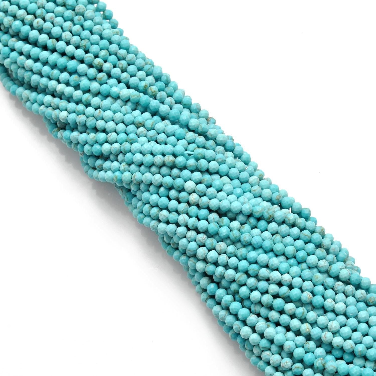 Blue turquoise faceted round beads - side profile boho jewelry