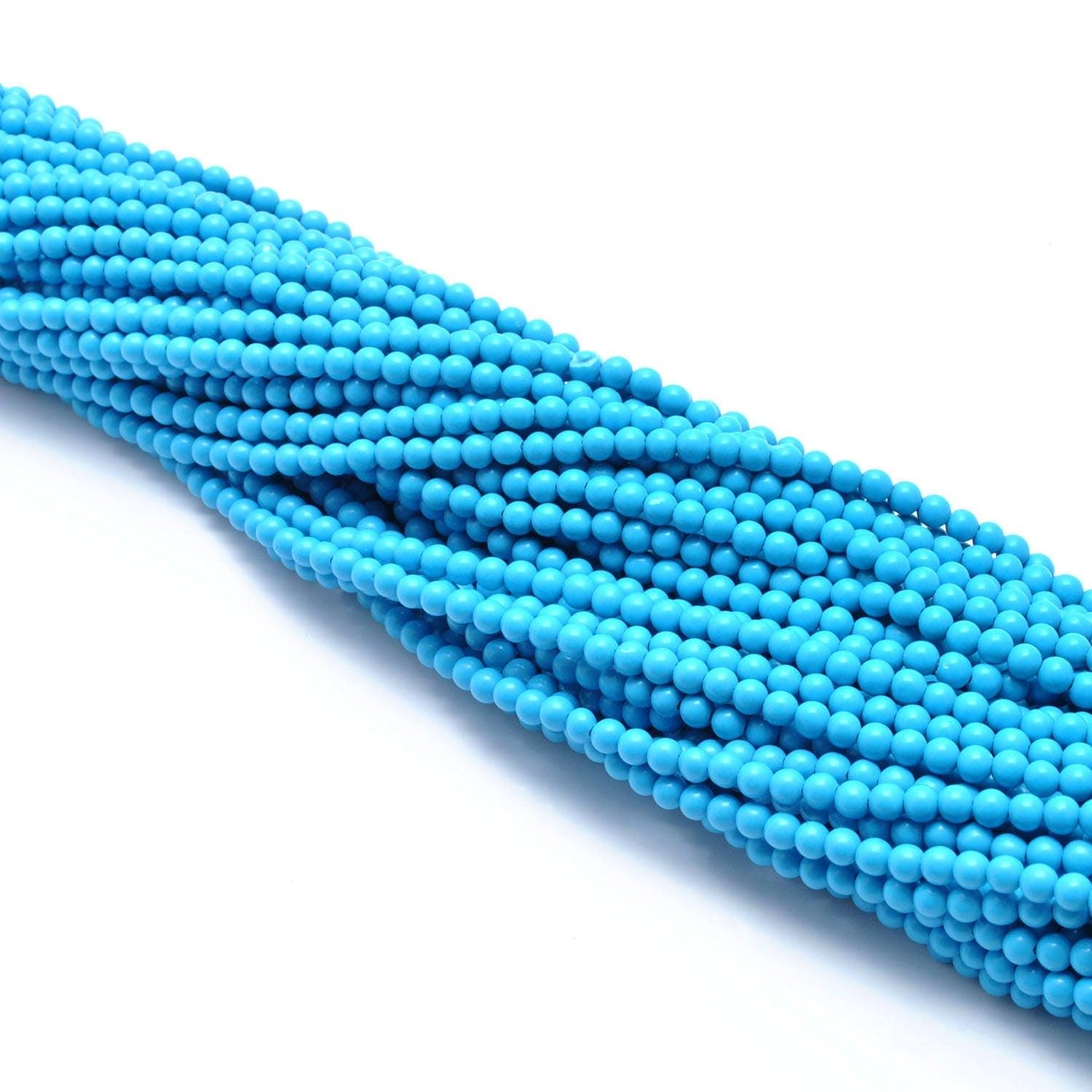 Blue turquoise round beads strand - side profile loose beads