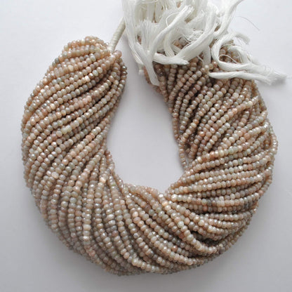 Brown moonstone rondelle beads - close-up adularescence inner glow