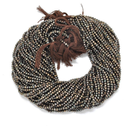 Brown pyrite faceted beads - close-up metallic bronze shimmer