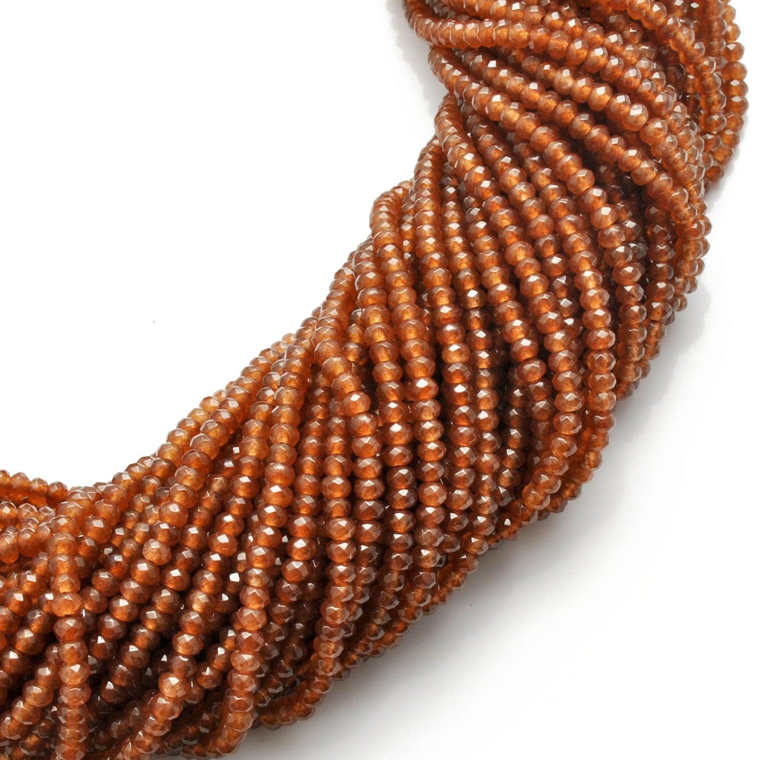 Brown quartz faceted rondelle strand - overhead flat lay view