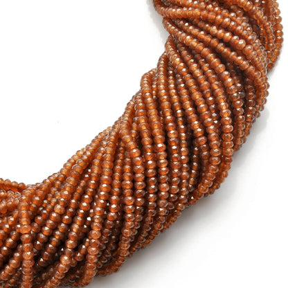 Brown quartz faceted rondelle strand - overhead flat lay view
