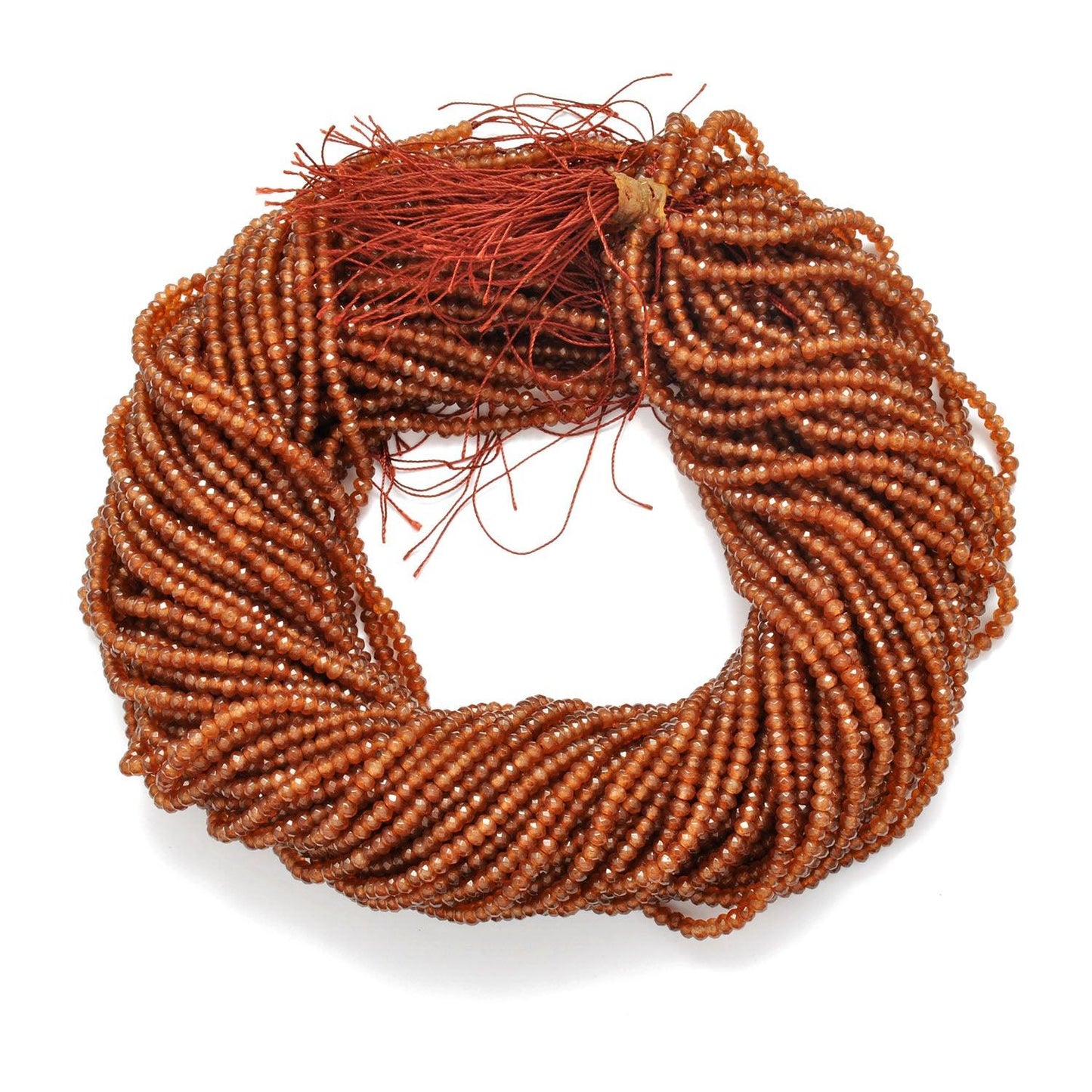 Brown quartz rondelle beads - close-up warm chocolate tone