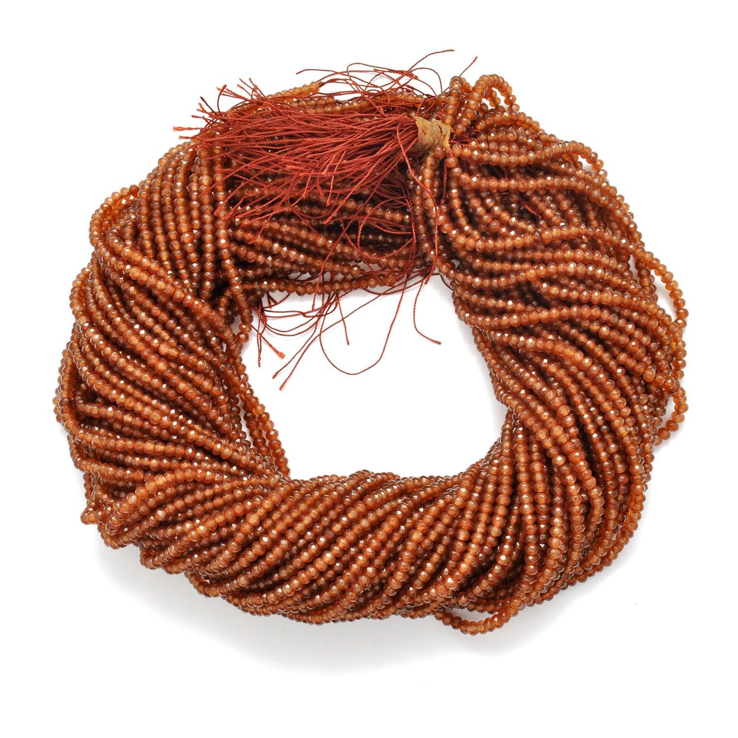 Brown quartz rondelle beads - close-up warm chocolate tone
