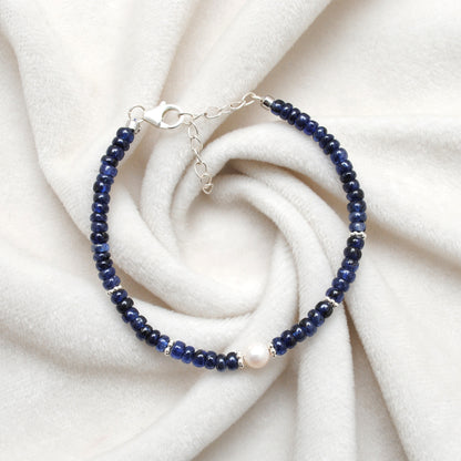 Dainty Blue Sapphire Pearl Bracelet - Close-Up Bead Detail