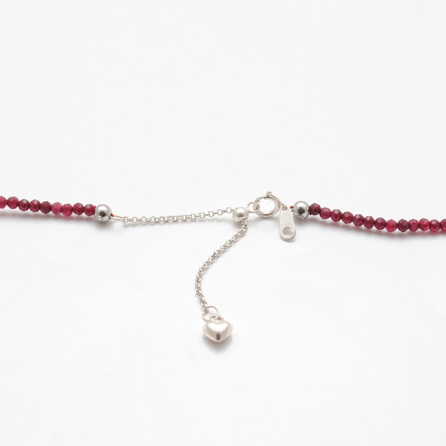 Dainty Natural Ruby Beaded Silver Necklace - Lifestyle Layering View