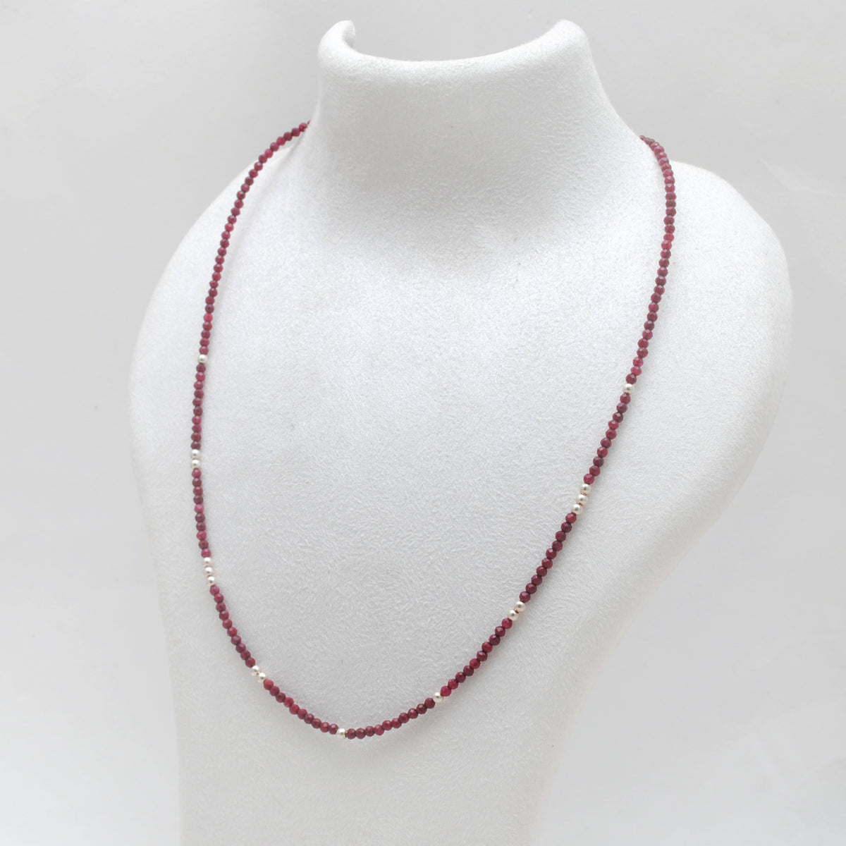 Dainty Natural Ruby Rondelle Necklace - Lifestyle Layering Styled View