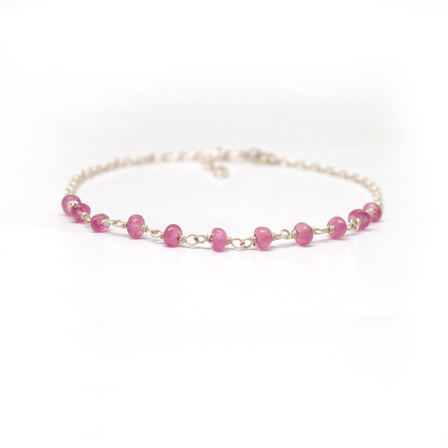 Dainty Ruby Beaded Bracelet - Close-Up Bead Detail Handmade