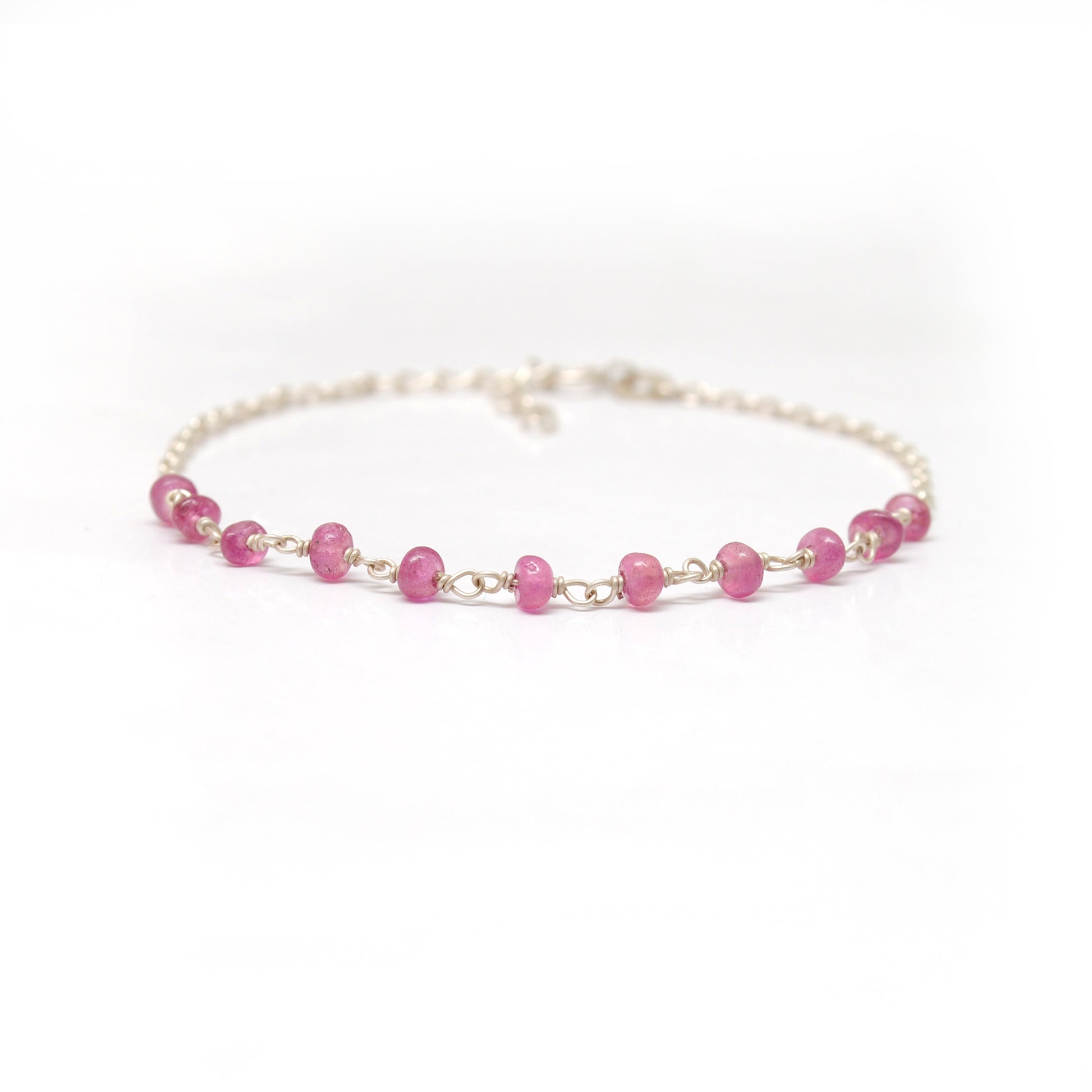 Dainty Ruby Beaded Bracelet - Close-Up Bead Detail Handmade