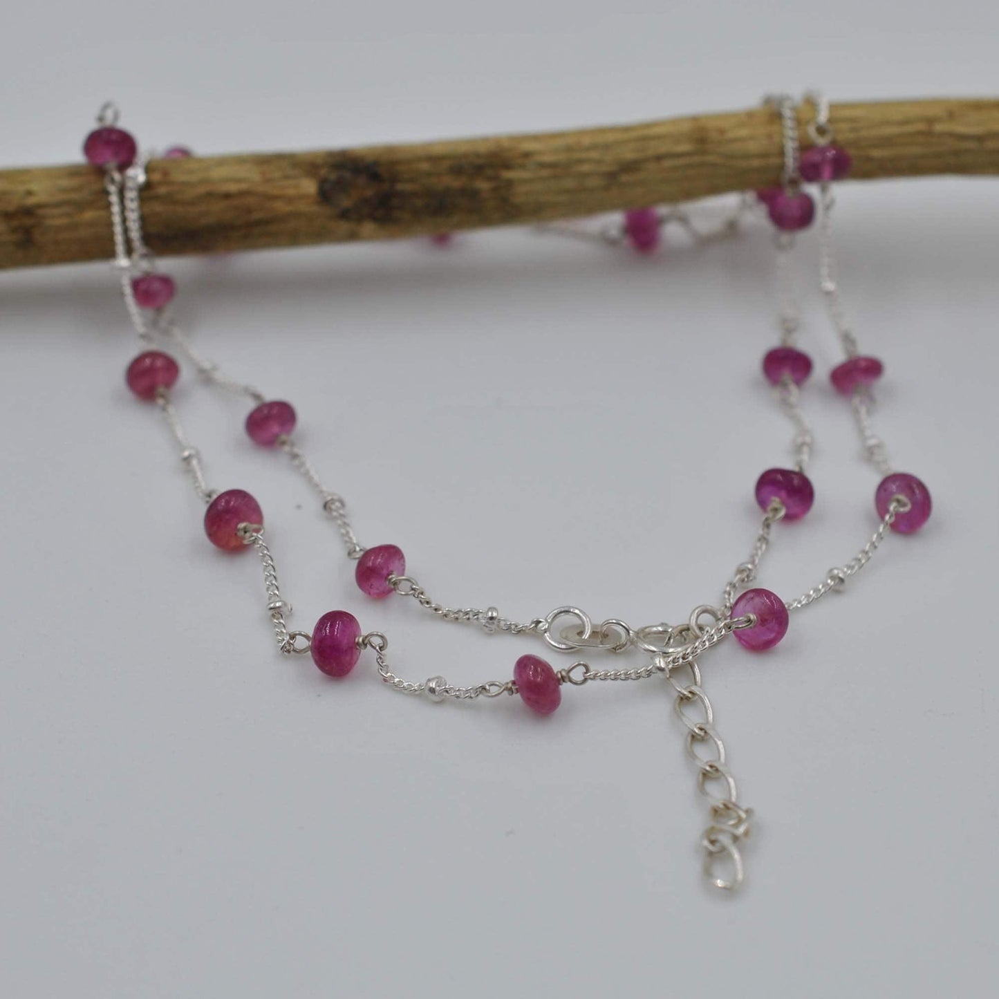 Dainty Ruby Beaded Chain Necklace - Side Profile Layering Style