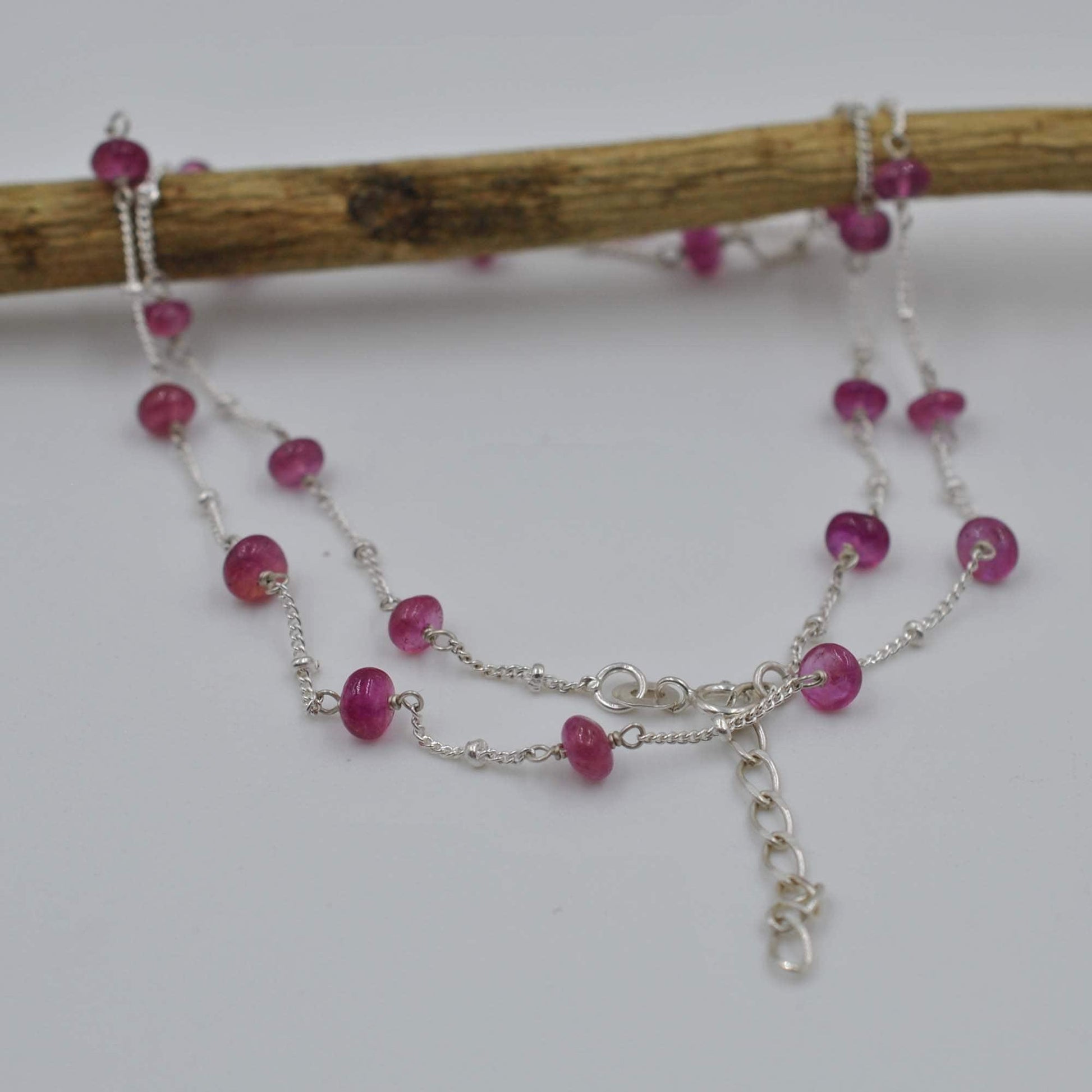 Dainty Ruby Beaded Chain Necklace - Side Profile Layering Style